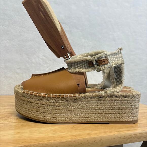 Zara Tan Leather Flatform Espadrille Ankle Buckle Platform Sandals Size EU 39 - Picture 5 of 13